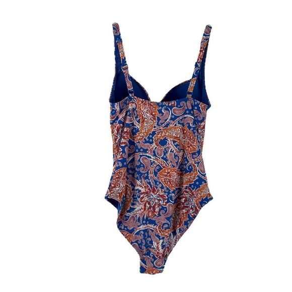 Nip Tuck Swimsuit One Piece Size 8 Tummy Control Ruched Slimming Blue Paisley - Picture 2 of 13